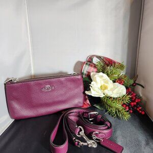 COACH Double zip crossbody pebble leather Deep Berry/purple EUC travel